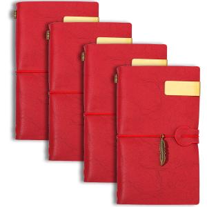 4Pack Leather Travelers Notebook - Refillable Travel Journal - Traveler's Journal, Planner, Notebook for Writing, Poets, Travelers, as a Diary or Life Planner (Red)
