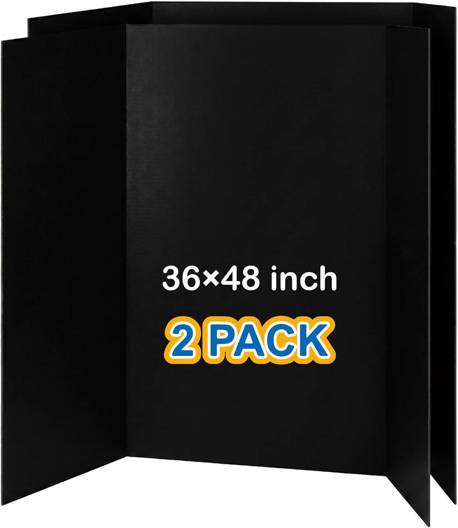 VinTS 2 PCS 36" x 48" Trifold Poster Board,Black Display Tri-fold Cardboard