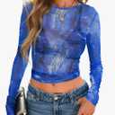 PRETTYGARDEN Women's Mesh Long Sleeve Top 2025 Trendy Fall See Through Sheer Blouse Leopard Fitted Going Out Layering Shirts Small