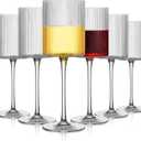 Ribbed Square Wine Glasses Set of 6, Vintage 13Oz White Red Wine Glass, Hand Blown Crystal Wine Glasses - Gifts for Women, Men, Wedding, Anniversary, Christmas, Birthday (Transparent)