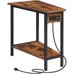 HOOBRO Wedge End Table with Charging Station, Recliner Wedge Side Table with Open Storage Shelves, Industrial Triangle Accent Table for Small Spaces, Corner, Living Room, Rustic Brown BF64UBZ01G1