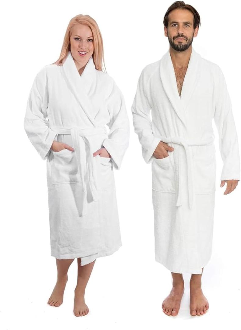 Classic Turkish Towels CTT - Luxury 100% Turkish Cotton Terry Cloth Bath Robe for Women & Men, 400 GSM Soft & Plush Long Robe (Large, White)