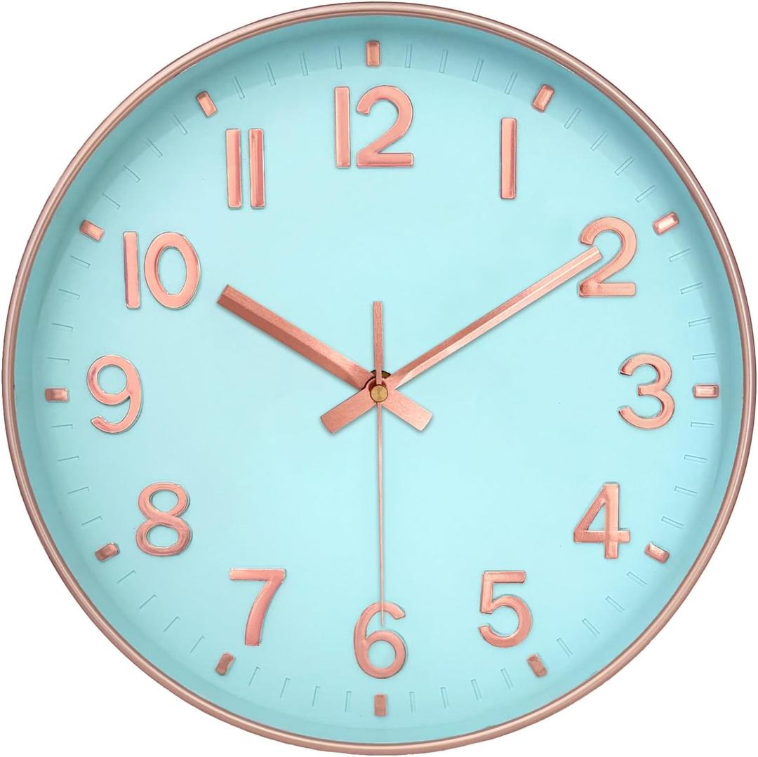 Wall Clock, 8 Inch Wall Clocks Battery Operated, Round Modern Non Ticking Silent Digital Analog Small Wall Clock for Bedroom Living Room Kitchen Office Gym Classroom Outdoor Clocks, Blue