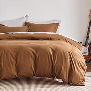 Bedsure Duvet Cover Queen Size - Soft Double Brushed Bedding Set for Kids & Adults, Zipper Closure, 3 Pieces, Includes 1 Duvet Cover (90"x90") & 2 Pillow Shams, NO Comforter, Brown