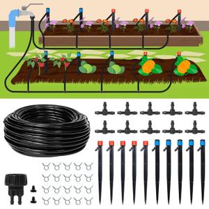 55ft Drip Irrigation System Kit, Garden Watering System DIY Automatic Irrigation Equipment Set for Lawn Raised Bed Greenhouse Plant Watering with 1/4'' Tubing, Drip Emitters, Connectors