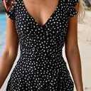 Zeregos One Piece Swimdress for Women Tummy Control Swimsuits Swim Dress Skirt Ruffle Bathing SuitsBlack Dots，XLarge