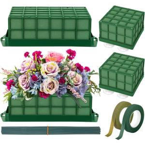 Hahood 3 Packs Floral Foam Cage Rectangle and Square Flower Holder with Floral Foam Blocks Flower Cage Holders Flower Arrangements Supplies Cage for Fresh Flowers, Wedding Home Garden Decorations
