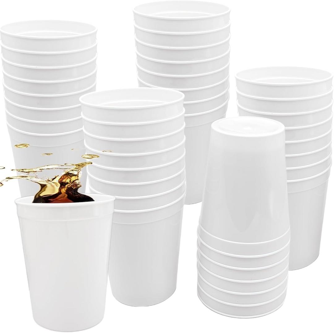 30 Pack Stadium Cups, 12 oz Plastic Tumblers, Reusable Party Cups, White