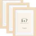 5x7 Picture Frames Matted for 4x6 and 3.5x5 photo Set of 3, Solid Wood with Oak Wood Grain, Double Mats Photo Frame with Tempered Real Glass, Tabletop or Wall Mounting Display (3 Pack of Oak)