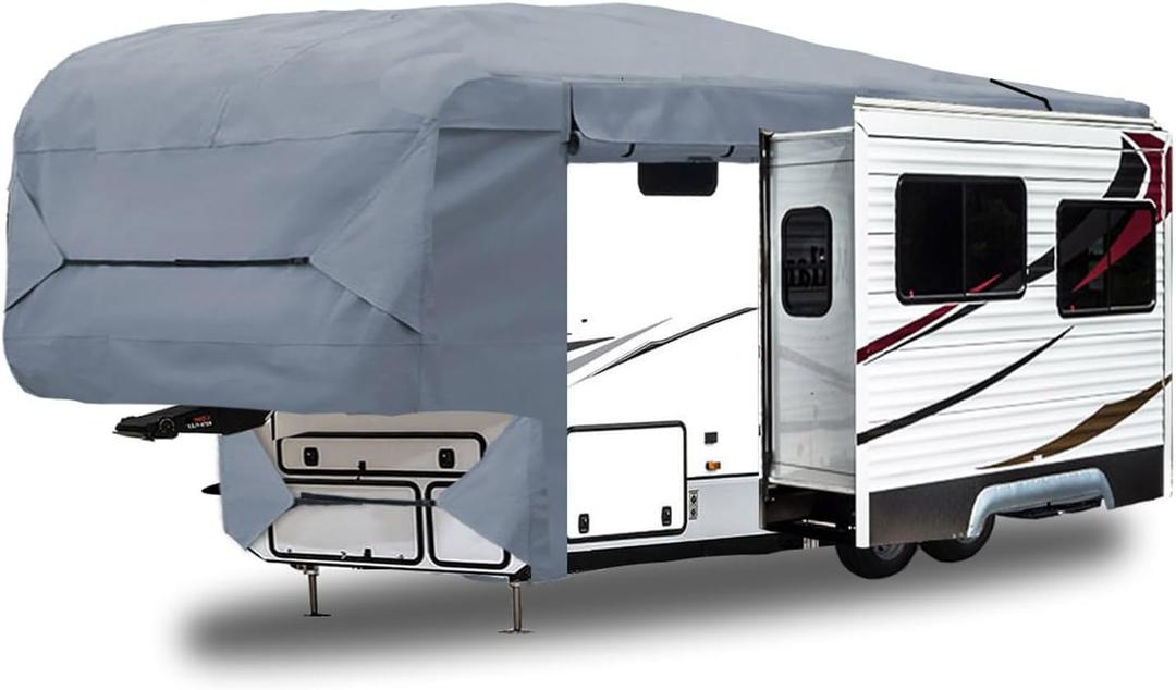 GEARFLAG Fifth Wheel RV Cover fits 40-43 Toy Hauler Motorhome with Slide Out Roll-up Opening Reinforced Windproof Side-Straps Reflective Safety Strips Anti-UV Water-Resistance Heavy Duty Fabric