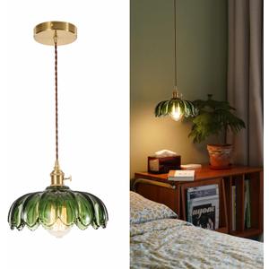 Glass Pendant Light Vintage Light Fixtures, Glass Pendant Lights Kitchen Island, Gold Pendant Light, Modern Chandelier Pendant Shade Green Light Fixture for Bedroom Dining Room