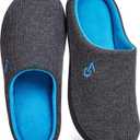 VeraCosy Men's Two-Tone Memory Foam House Slippers Indoor Outdoor Durable Rubber Sole (9-10, Dark Gray/Blue)