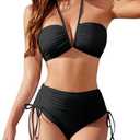 Blooming Jelly Womens High Waisted Bikini Sets Sexy Bandeau Tummy Control Swimsuits Halter Two Piece Ruched Bathing Suit Large