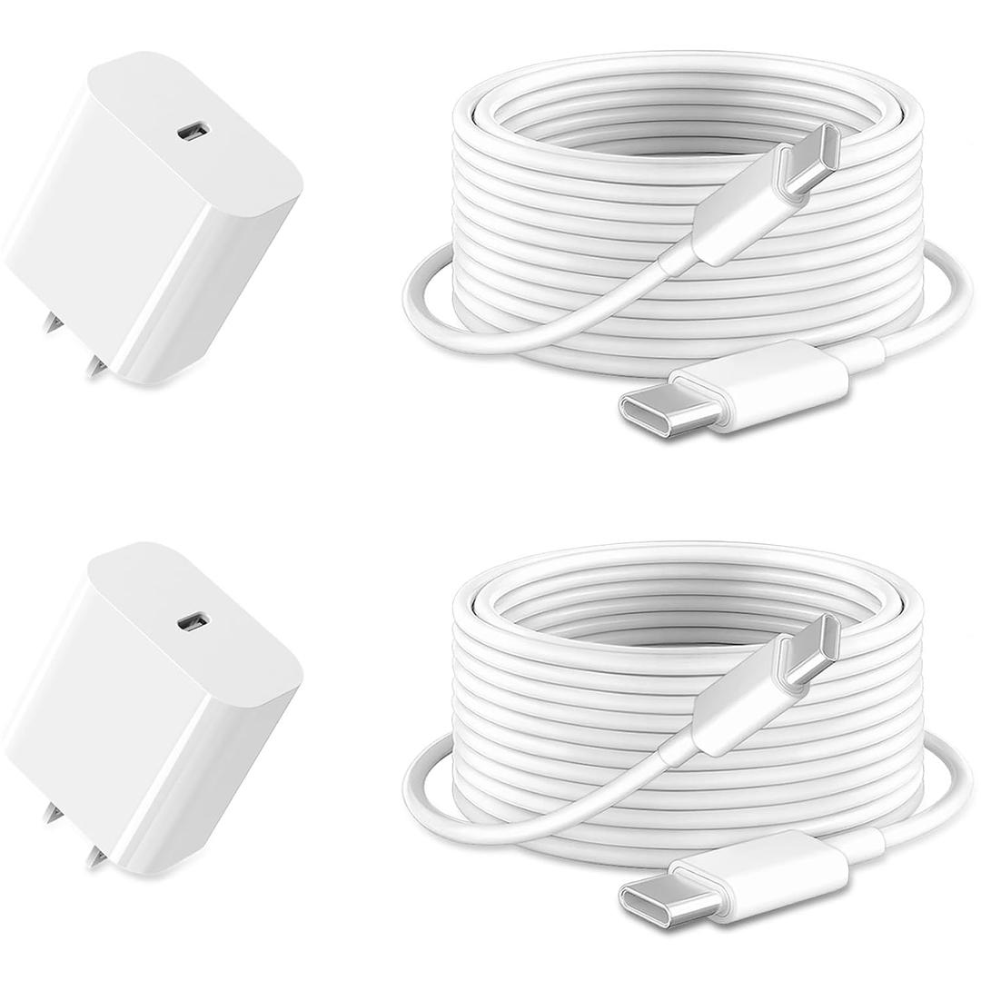 iPad Charger Fast Charging for Apple iPad 10th Generation 10.9", iPad A16 11-inch 2025, 2024 iPad Pro 13/11 M4, iPad 12.9 6th/5th, iPad Air 13/11 M2,20W USBC Block Long 10ft USB C Cable,2set White