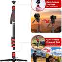 IFOOTAGE Monopod Cobra 3 C180F-P, 71" Monopod for Camera Carbon Fiber Travel Monopod with Feet, 1/4'' & 3/8'' Quick Release Compatible with Sony Canon Nikon DSLR Camera, Payload 17.6Lb