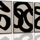 OIQArtOIQ 3 Piece Large Abstract Canvas Wall Art For Living Room Black and White Framed Wall Art Dynamic Lines Geometric Modern Minimalism Art Prints Artwork For Bedroom Office Dining Room 12x16 in