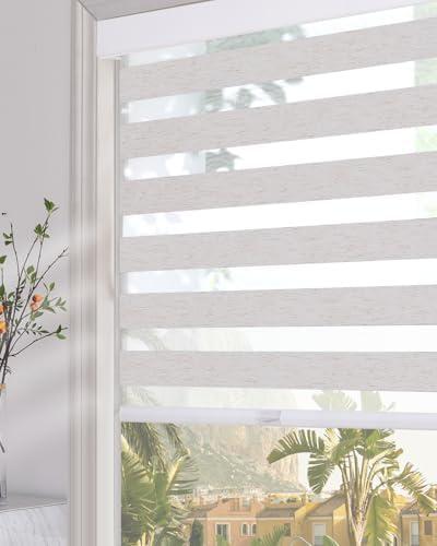 Persilux Cordless Zebra Blinds for Indoor Windows, Light Filtering Sheer Shades, Upgraded Cassette, Dual Layers Light Control for Day and Night for Office, Easy to Install (58" Wx64 H, Linen Cream)