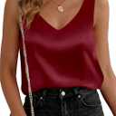 Cicy Bell Womens V Neck Satin Tank Tops Dressy Casual Silk Camisole Blouses Summer Corporate Outfits (Red, S)
