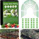 Garden Mesh Netting Kit, 10x30FT Black Ultra Fine Netting & 6 Sets 8FT Fiberglass Garden Hoops, Garden Netting with Frame for Raised Beds, Garden Hoops and Netting for Row Cover, Plant Insect Barrier