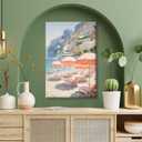 Vintage Pink Beach Umbrella Wall Art Posters Summer Beach Canvas Amalfi Coast Italy Landscape Minimalist Preppy Prints Painting For Home Bedroom Dorm Decor 8x12inch Framed (style-4)