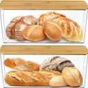 2 Pcs Clear Bread Box with Bamboo Board Lid for Kitchen Countertop, Bread Storage Container for Homemade Bread