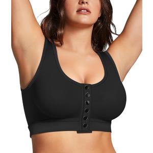 BRABIC Front Closure Post Surgery Compression Bras for Women Mastectomy Full Coverage Wireless Bra with Back Smoothing Comfort Black, XX-Large