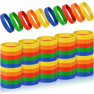 Civaner 60 PCs Building Block Bracelets Party Favors Goodie Bag Bulk Rubber Bracelets Silicone Wristbands Colorful Decorations for Birthday Carnival Prize Supplies Piata Fillers Prizes 5 Colors