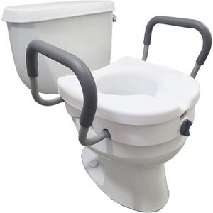 Carex E-Z Lock Raised Toilet Seat With Handles, 5" Toilet Seat Riser with Arms, Handicap Raised Toilet Seat For Seniors and Elevated Toilet Seat (1 Count (Pack of 1)), Gray and White 