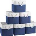 Cube Storage Baskets, 6 Pack 11x11 inch with Cotton Handles for Closet, Shelves, Clothes, Towel (White/Navy Blue)