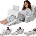 9PCS Wedge Pillow Set for After Surgery Recovery, Adjustable Memory Foam Neck Pillow, Foam Leg Pillow, Relieves Neck, Leg Pain, Sleep Apnea, and Functions as a Reading Pillow, Gray
