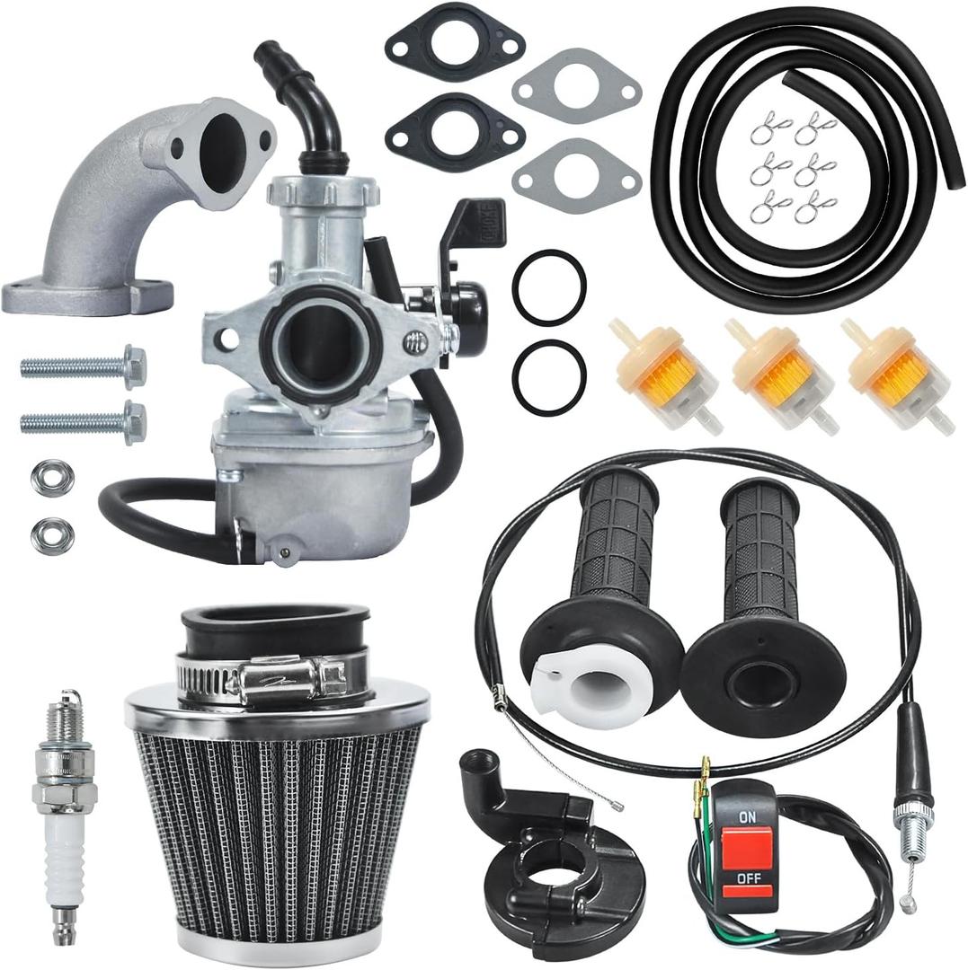 PZ22 Carburetor Carb Air filter Throttle Handle Grips Cable Kit for 110cc 125cc XR50 CRF50 CRF50f CRF110 TaoTao DB14 DB24 SSR110 SSR125 Coolster Apollo Pit Dirt Bike Chinese 4 Wheeler ATV Black