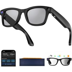 AI Smart Glasses with Camera, 8MP HD Camera Glasses for Men, AI Recording Glasses with Voice Assistant,Open-Ear Audio,Real-Time Translation,Video Recording Sunglasses for Life & Work (Photochromic)