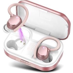 Wireless Earbuds Bluetooth Headphones 120hrs Playtime HiFi Stereo Wireless Headphones with HD Mic Deep Bass Wireless Earphones with LED Display USB-C IP7 Waterproof Earbuds for Running Sports Rose (Rose Gold)