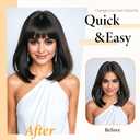 Hair Topper with Bangs Clip, 360 3D Cover Hair Toppers for Women with Thinning Hairs, 10 Inch Straight Clip in Bangs Hairs Piece for Women Daily Wear (RT6/27/613#-Ombre Light Brown to Blonde)