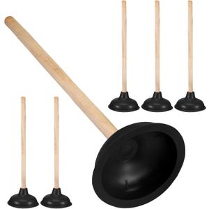 Lallisa Toilet Plungers with 18 Inch Long Wooden Handle Force Suction Cup Rubber Plunger for Bathroom Heavy-Duty Strong Sink to Fix Clogged Toilets Drains Sinks(Black,6 Pcs)