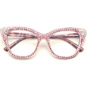 ICARA Women Reader Diamond Reading Glasses for Lady Vintage Crystal Rhinestone Sparkling Eyewear (Pink/White)