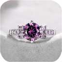 Classic 925 Sterling Silver Engagement Ring for Women Purple Round Diamond Cut Halo Promise Ring Cubic Zirconia Created Gemstone CZ Rings Anniversary Wedding Cocktail Statement Jewelry Gift(Size 8)
