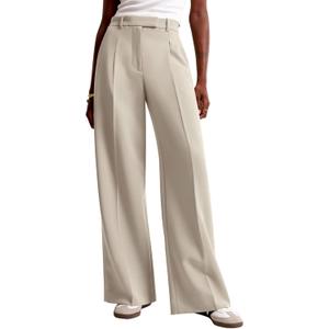 NIMIN Women Wide Leg Pants High Waisted Business Casual Work Trousers Dressy Pants with Pockets (Beige, M)