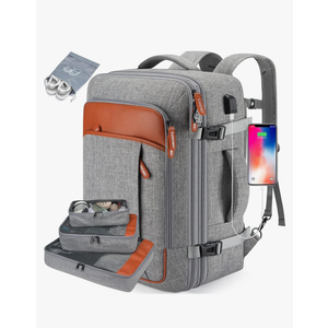 Lumesner Carry on Travel Backpacks, Extra Large 40L Flight Approved Bag for Men & Women,Expandable Suitcase Backpack With 4 Packing Cubes,Water Resistant Luggage Daypack Business Weekender Bag, Grey