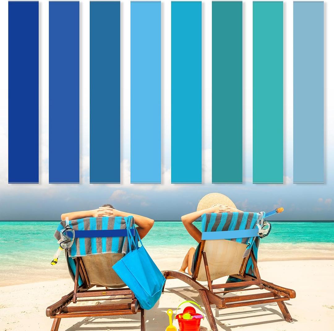 Boao 8 Pack Towel Bands for Beach Chair, Pool & Cruise Essentials, Elastic and Windproof, Towel Chair Clips Lounge Strap Holder, Cruise Ship Accessories (Blue Gradient)