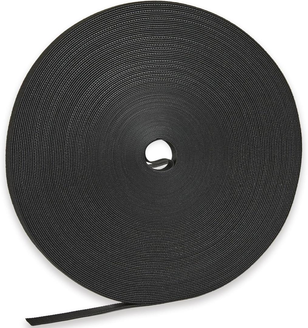 48 Yard x 1/2 Inch Adjustable Cable Straps Roll, Black Reusable Fastening Cable Ties, Free Cut Length Hook and Loop, Wire Management Securing Strap for Cable Tidy Cord Organizer