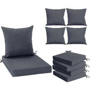 Waterproof Outdoor Cushions for Patio Furniture, Fade Resistant Backrest and Deep Seat Cushion Set with Removable Cover, 22 x 22 Inch, Dark Grey, Set of 4 (22*22 + 22*20 Inch, Dark Grey)
