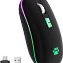 KARFUN Wireless Mouse, Backlit LED Portable Slim Computer Mouses for Laptop, PC, Computer, MacBook, iPad, Chromebook, Notebook, 2.4G Rechargeable Wireless Mouse (Black-Black Nose)