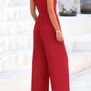 PRETTYGARDEN Womens Summer Jumpsuits Dressy Casual One Piece Outfits Sleeveless Mock Neck Wide Leg Pants Rompers with Pockets (Red, M)