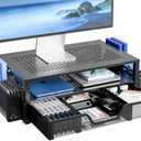 Simple Trending 2 Tier Metal Monitor Stand Monitor riser and Computer Desk Organizer with Drawer and Pen Holder for Laptop, Computer, iMac, Black