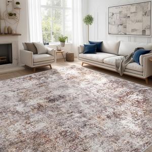 Abstract 10x14 Washable Rug: Modern Non Slip Area Rug Soft Carpet Foldable Distressed Stain Resistant Neutral Rugs for Living Room Bedroom Decor Large Indoor Farmhouse Rug 10'x14' Brick Gray (10' x 14')