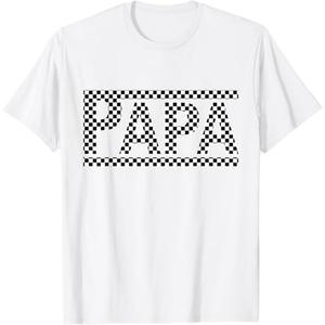 Checkered Papa Fathers Day Grandpa Dad Black & White Checker T-Shirt 2XL