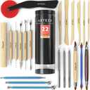 ARTEZA Pottery & Polymer Clay Tools, 22-Piece Sculpting Set with Steel Tips and Wooden Handles, Craft Kit for Pottery Modeling and Carving