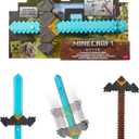 Mattel Minecraft Sword and Pickaxe 2-in-1 Toy, Button-Activated Click and Switch Role-Play Accessory Inspired by A Minecraft Movie
