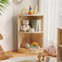 Rubber Wood Corner Cabinet, 2-Tier Kids Montessori Shelf, Toy Storage Organizer and Book Shelf for Playroom, Nursery, Kids Room, Kindergarten